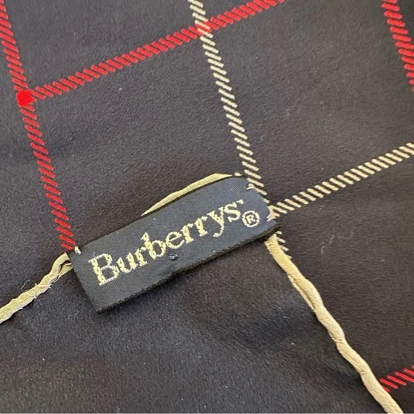 Vintage Burberrys of London Silk Scarf Navy Plaid Equestrian Logo Square - Picture 5 of 6